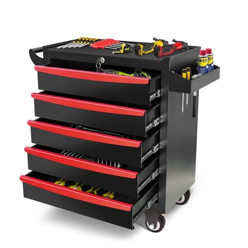 Rolling Tool Chest, Metal Tool Box with 5 Drawers, Lockable Garage Storage Cabinets Sliding Tool Drawer Cart on Wheels Toolbox Organization Workbench for Workshop Warehouse Repair Shop - Image 10