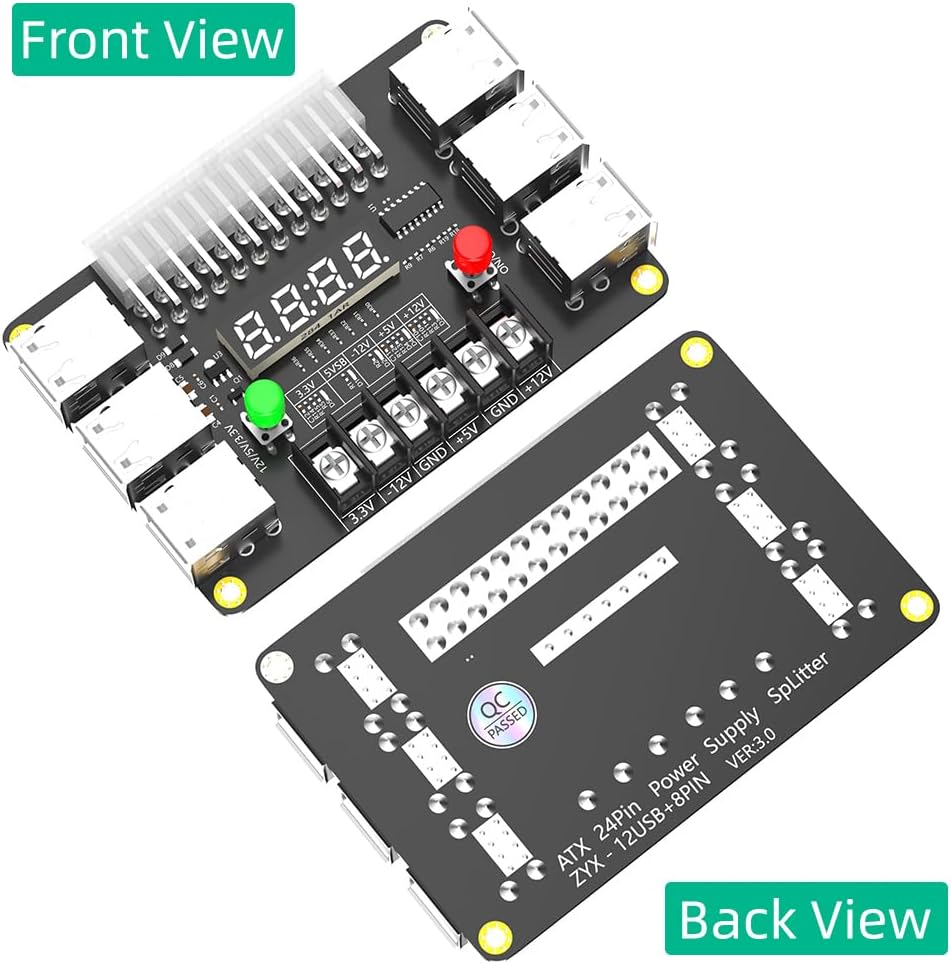 New Version ATX Power Supply Breakout Board and Acrylic Case Kit with 3.3V, 5V, 12V,-12V Output Voltage and 12 Ports USB, 3A Maximum Output - Image 4