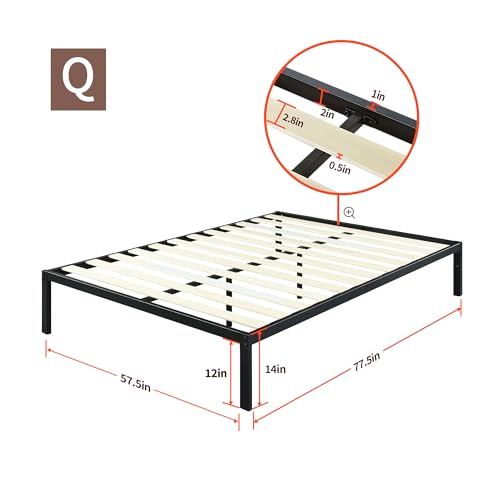 PrimaSleep 18 Inch Tall Heavy Duty Steel Slat Bed Frame/Anti-Slip Support/Easy Assembly Mattress Foundation/No Noise/No Box Spring Needed/Full/Black - Image 13