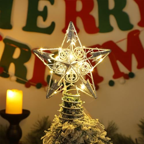 Juegoal Star Tree Topper with 20 LED Lights, Metal Golden Lighted Treetop Ornaments, Battery Powered Light Up Christmas Tree Decorations, 6.5 x 6.5 Inches - Image 5