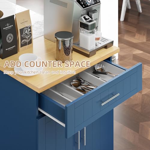 Shintenchi Kitchen Island Cart with Storage,Rolling Side Table on Wheels with Large Worktop, Cabinet,Towel Rack and Drawers for Kitchen,Dinning Room, White - Image 19