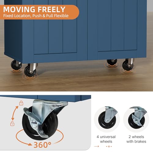 Shintenchi Kitchen Island Cart with Storage,Rolling Side Table on Wheels with Large Worktop, Cabinet,Towel Rack and Drawers for Kitchen,Dinning Room, White - Image 82