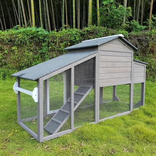 Chicken Coop and Run, Two Story Rabbit Hutch Indoor Outdoor, Wooden Hen House with Nesting Box Rabbit Cage, Ramp, Deep No Leak Pull Out Tray, for Chick, Bunny(Black) - Image 19
