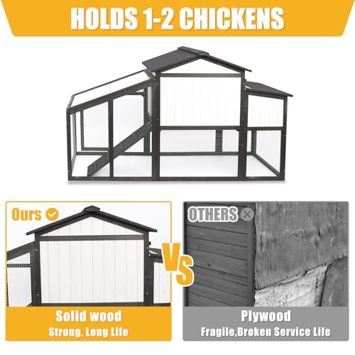 Chicken Coop and Run, Two Story Rabbit Hutch Indoor Outdoor, Wooden Hen House with Nesting Box Rabbit Cage, Ramp, Deep No Leak Pull Out Tray, for Chick, Bunny(Black) - Image 11