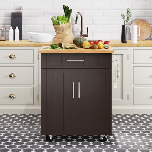 Shintenchi Kitchen Island Cart with Storage,Rolling Side Table on Wheels with Large Worktop, Cabinet,Towel Rack and Drawers for Kitchen,Dinning Room, White - Image 16