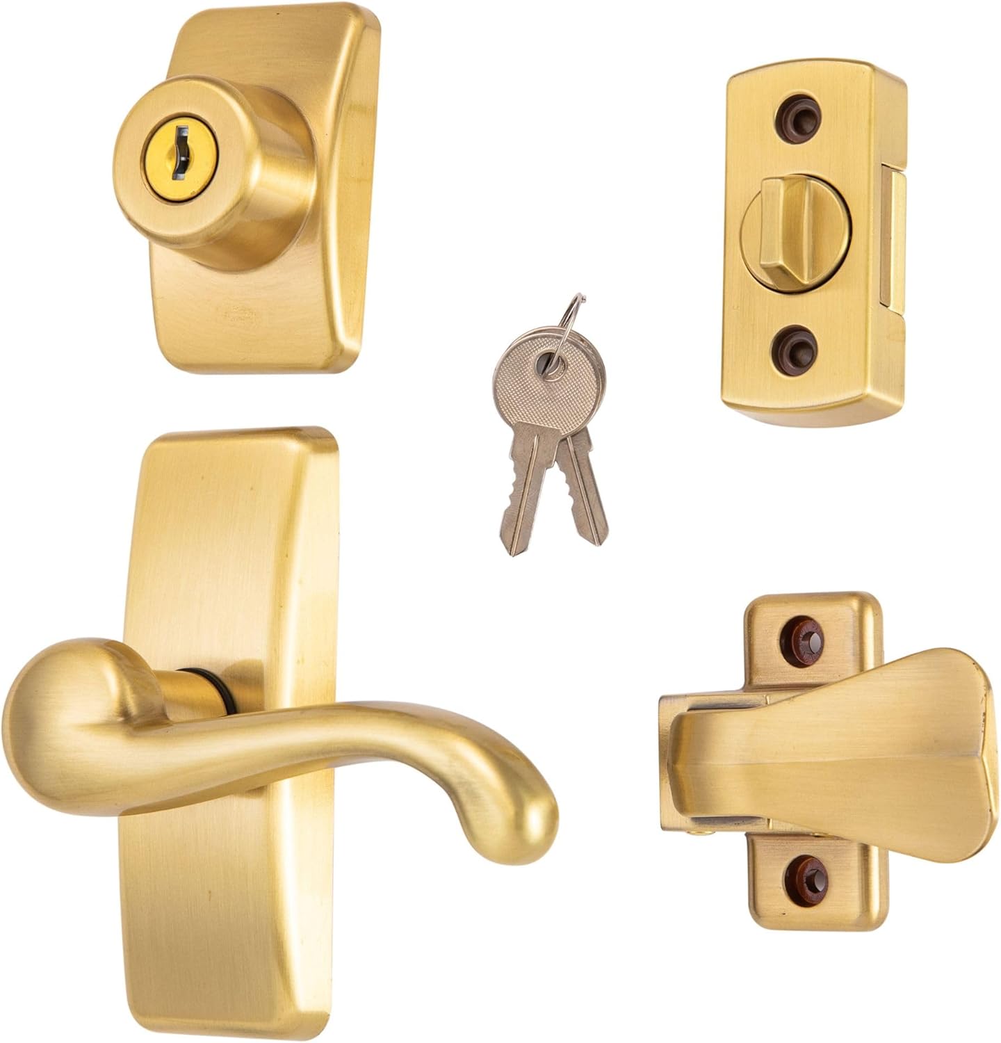 Ideal Security Door Lever with Deadbolt Lock for Storm and Screen Doors, Satin Gold