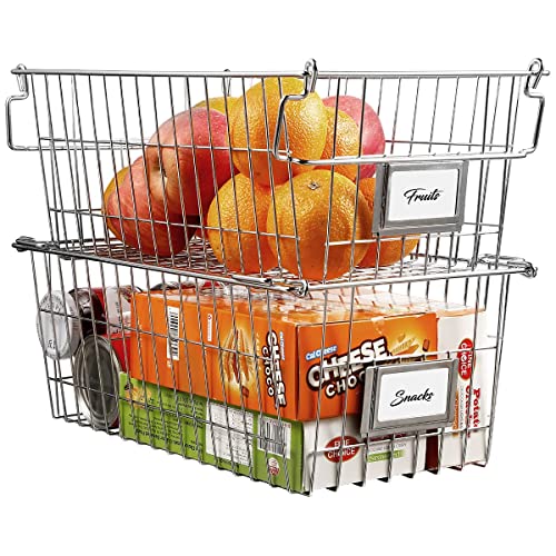 Orgneas Stackable Chest Freezer Baskets Organizer Bins, Metal Wire Baskets Pantry Organizer Produce Baskets with Tag Slot for Snacks Vegetables and Fruits - Image 8