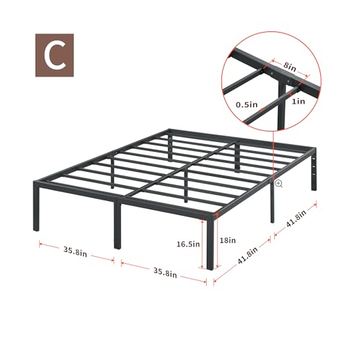 PrimaSleep 18 Inch Tall Heavy Duty Steel Slat Bed Frame/Anti-Slip Support/Easy Assembly Mattress Foundation/No Noise/No Box Spring Needed/Full/Black - Image 20