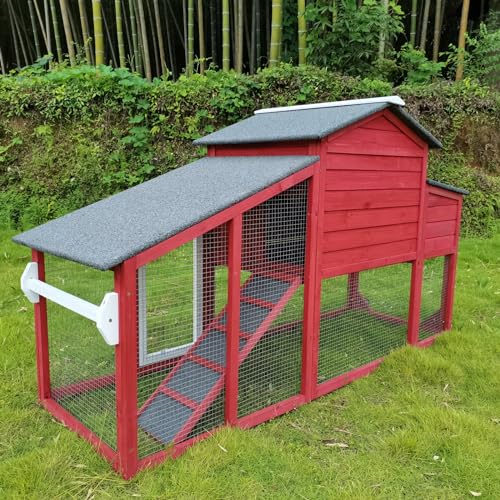 Chicken Coop and Run, Two Story Rabbit Hutch Indoor Outdoor, Wooden Hen House with Nesting Box Rabbit Cage, Ramp, Deep No Leak Pull Out Tray, for Chick, Bunny(Black) - Image 8