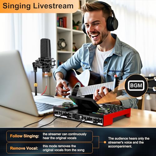 Podcast Microphone Bundle with Live Sound Card Audio Mixer, Podcast Equipment Bundle with 3.5mm Condenser Microphone for Pc/Phone Live Streaming Singing Gaming, Sound Board with Voice Changer, Denoise - Image 7